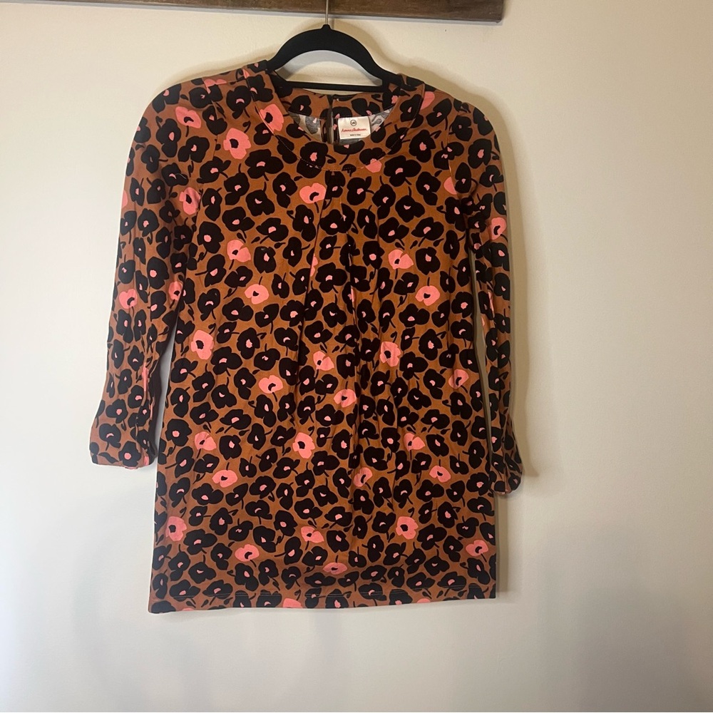 Hanna Andersson Leopard Print Tunic Top Girls Size 140 Brown Pink Long Sleeve